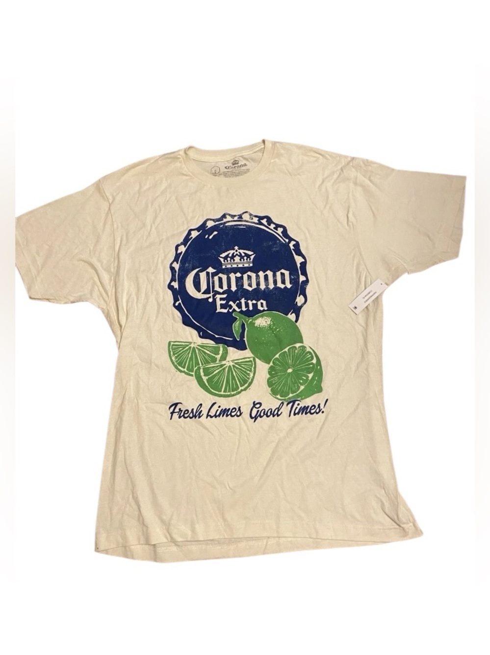 NWT Corona Extra Beer T-Shirt Men's Cream Size L 100% Cotton Limes Graphic Print